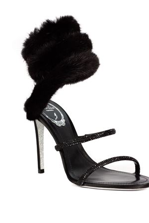 Lindsey Sandal in Black Satin and Mink RENE CAOVILLA | C12646105RS06V050BLACK